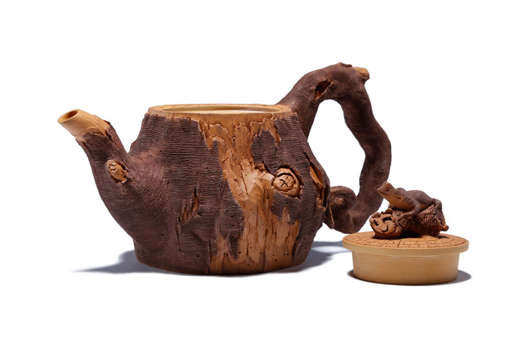仿木外皮紫砂壺，創(chuàng)意木樁手工雕刻紫砂壺