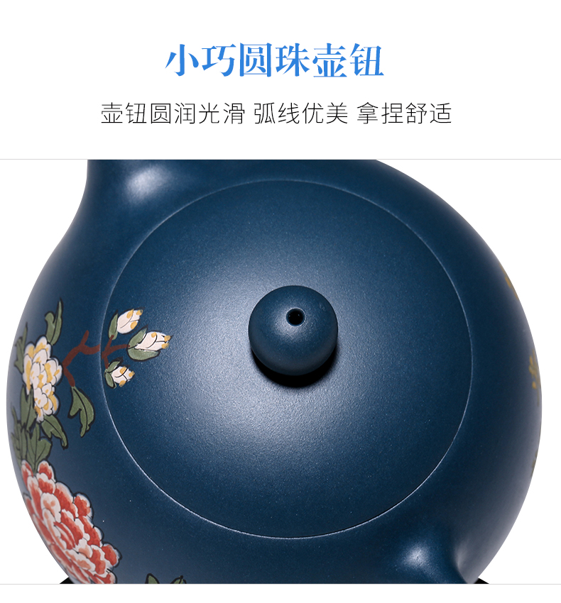 純手工紫砂壺，小巧琺瑯印花紫砂壺